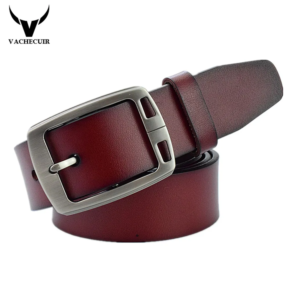 

VACHECUIR Men's Waistband Casual Dress Leather Pin Metal Buckle Belt Black Yellow Strap Genuine Leather Belt correas para hombre