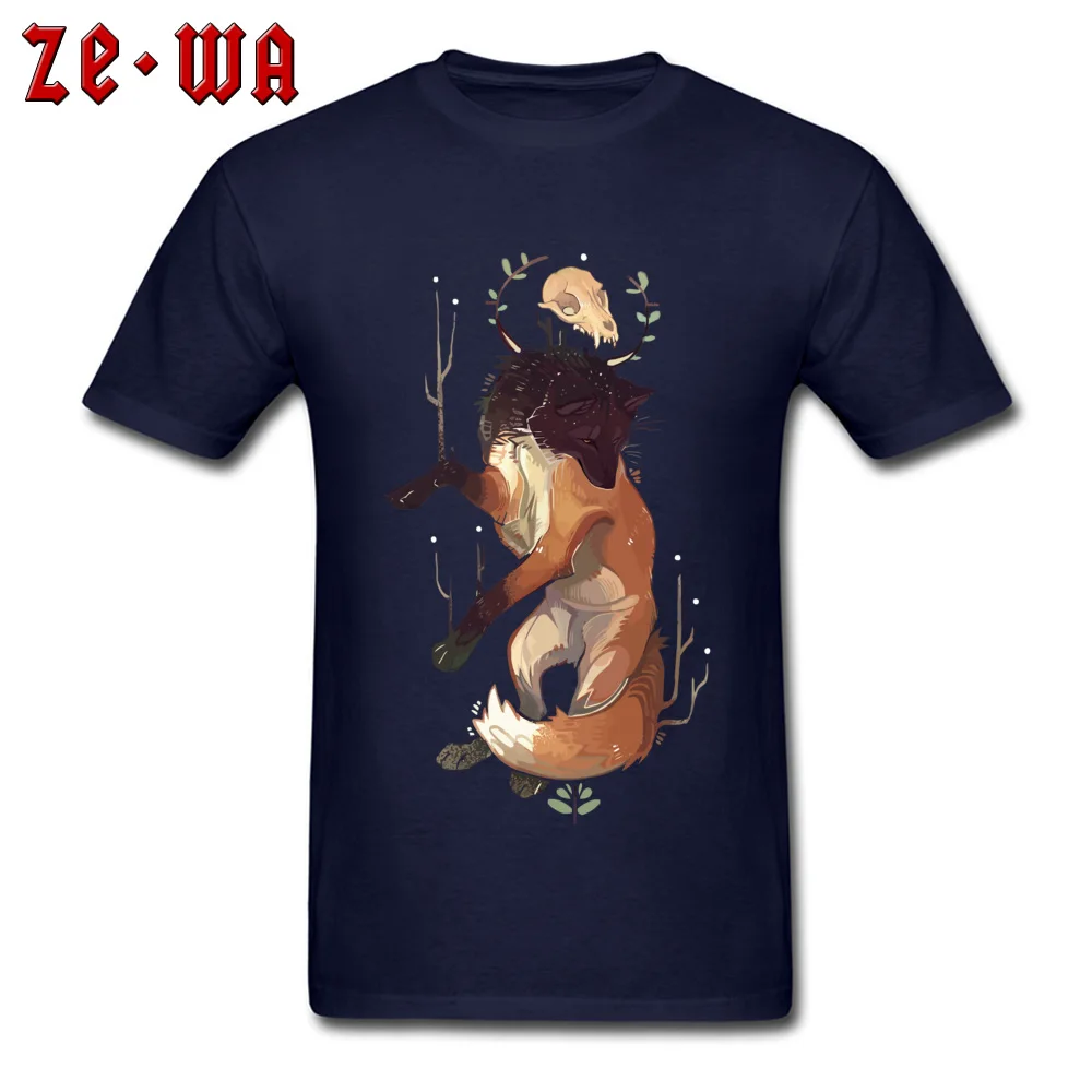 Tops Tees New Design Men Tshirt Fox God T Shirts Skull Print Clothes Anime T-shirt Cotton Navy Blue Casual Clothes Oversized