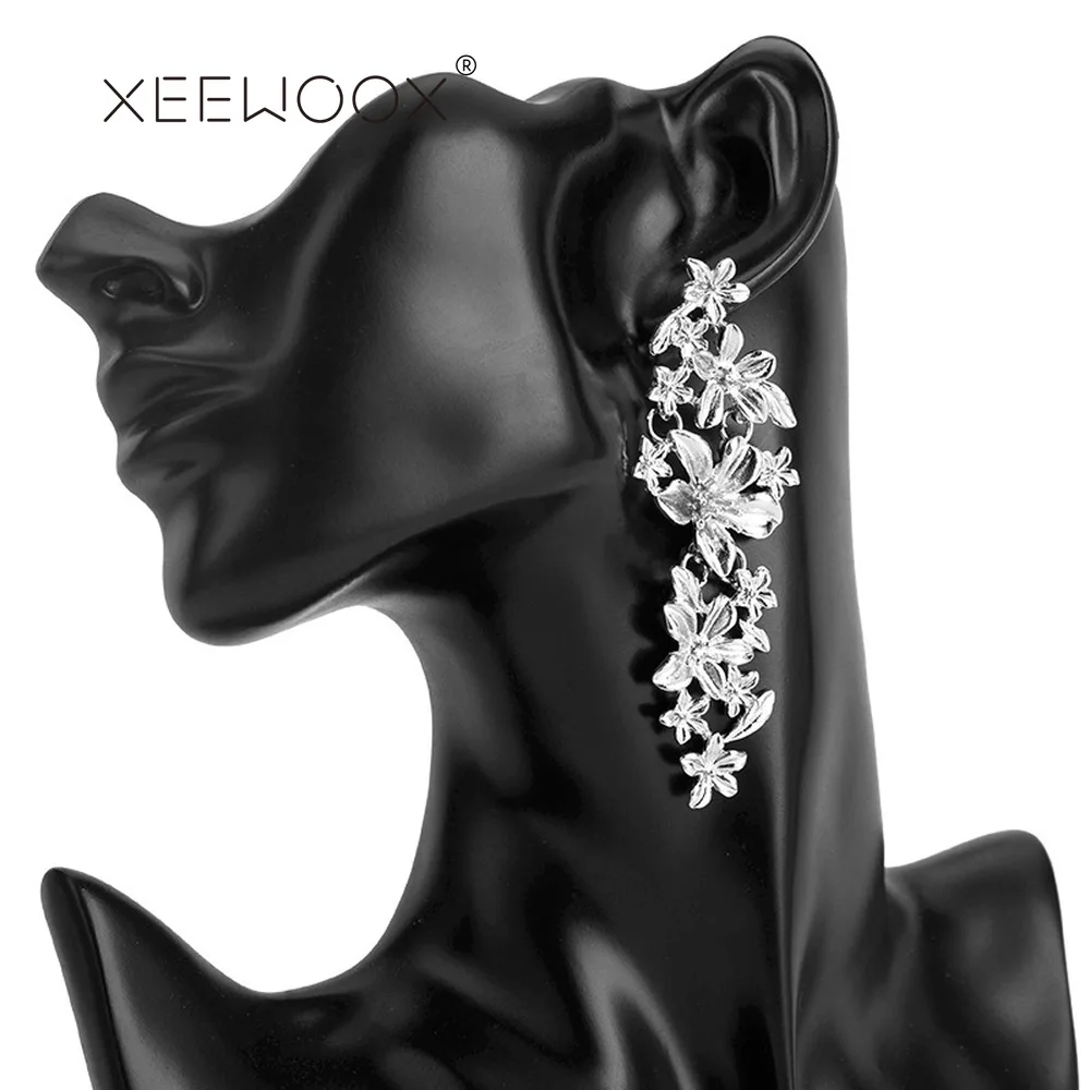 XEEWOOX New Fashion Trendy Simple Vintage Gold Metal Earrings For Women party Jewelry long Circle Multi Layers flower |