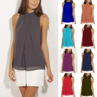 Новая летняя футболка без рукавов, женские футболки, Свободная шифоновая футболка, Женская Повседневная Однотонная футболка, горячие продажи, топы размера плюс