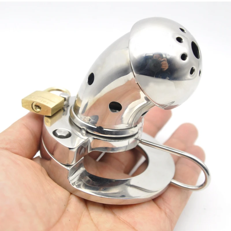 

Male Chastity Cages Stainless Steel Cock Cage Rings Metal Lock Bending Open Type with Urethral Sounds Sex Products for Men G215
