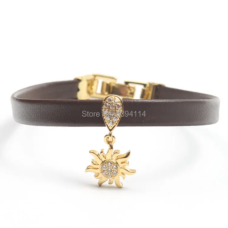 Микро-браслет с прозрачными фианитами кожаный шнур застежкой около 6-8 дюймов