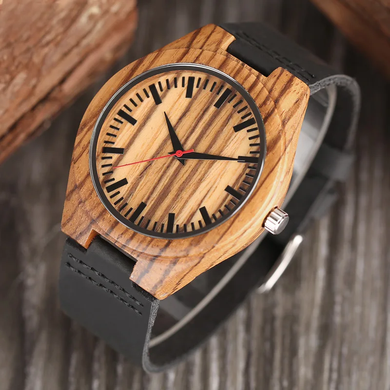 Мужские часы деревянные минималистичные аналоговые Бамбуковые натуральные
