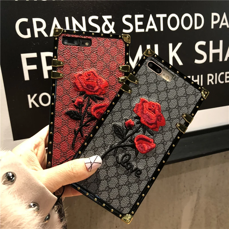Чехол Oloey для iphone 7 Роскошный чехол с квадратной вышивкой и 3D розой x 6 6s 8 plus X со