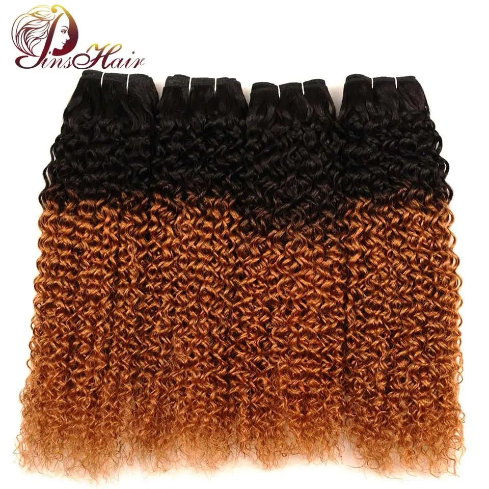 Pinshair Ombre 1B 30 афро кудрявые вьющиеся волосы 4 пучка красный коричневый малазийские
