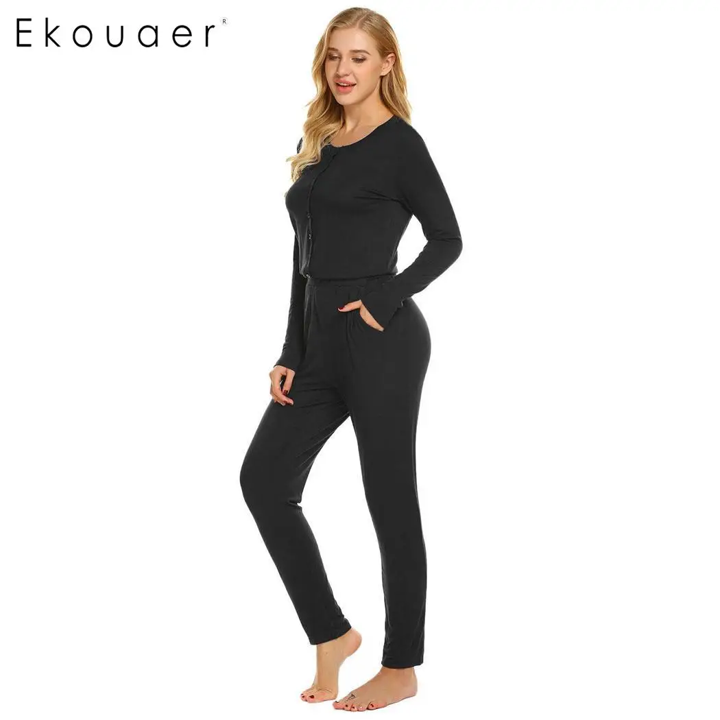 Ekouaer/женские комбинезоны для взрослых домашняя одежда с круглым вырезом и