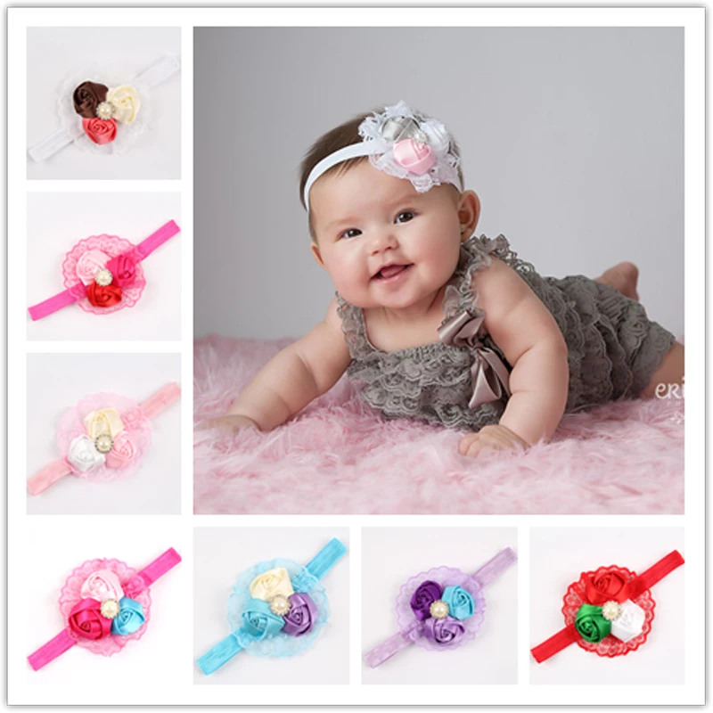 TWDVS Newborn Flower Headwear Kids Headband Pink Lace Hair Bands Girl Felt Scarf Accessories w-033 |