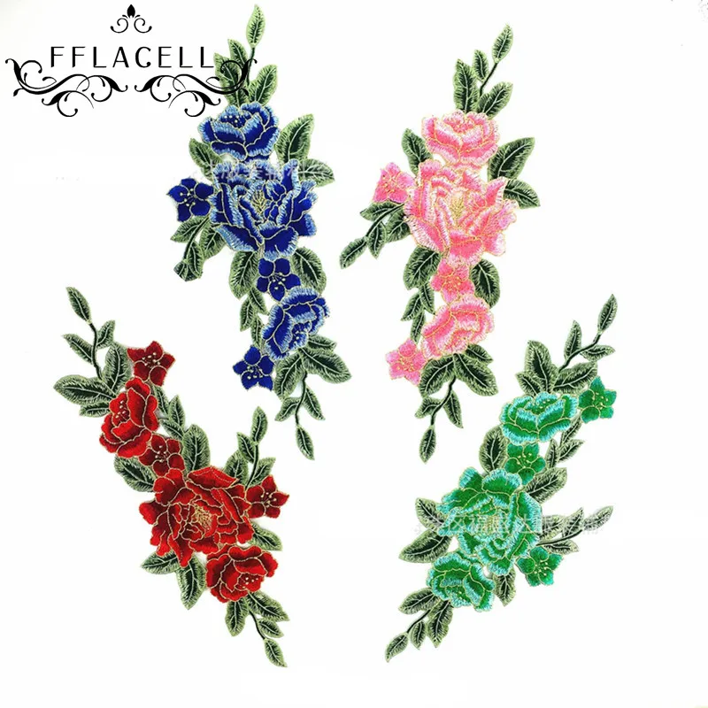 Цветок сливы FFLACELL персиковые красные розы цветочные патчи вышитая швейная