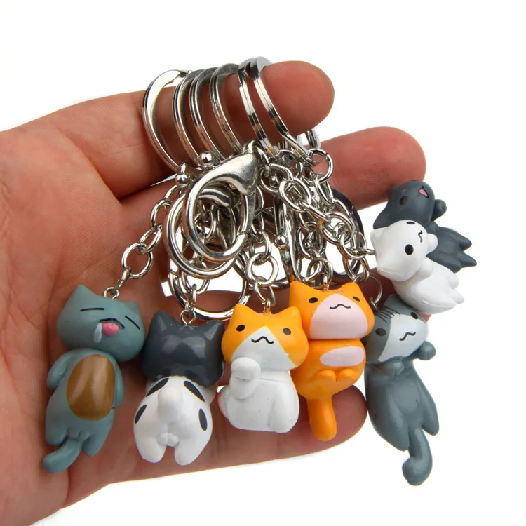 6 Pcs/set Japanese Cat Gift Doll Simple Moderl Cartoon Animation Action Figure For Bell KeyRing Mascot KeyChain Holder Purse Bag | Игрушки и