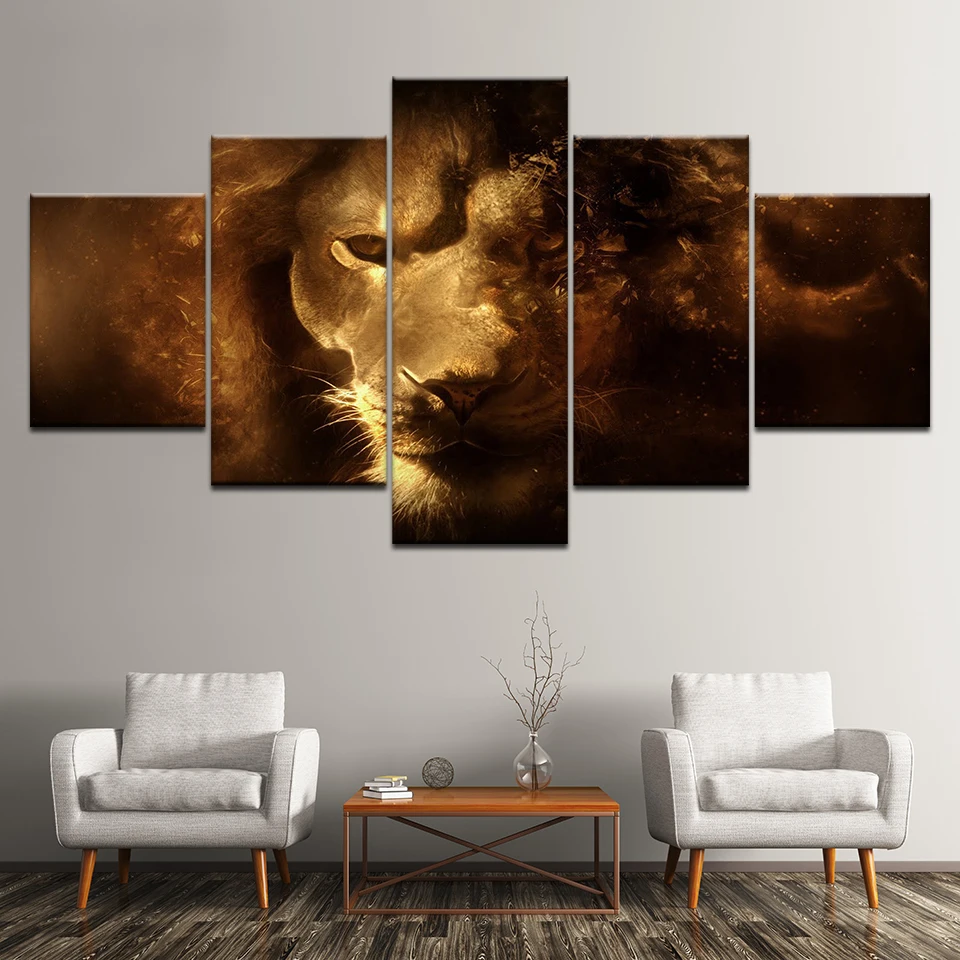 Картина на холсте животное Золотой Лев классный художественный стиль 5 шт.