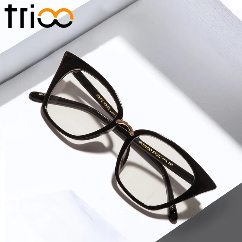 TRIOO новые черные очки кошачий глаз женские с прозрачными линзами модные