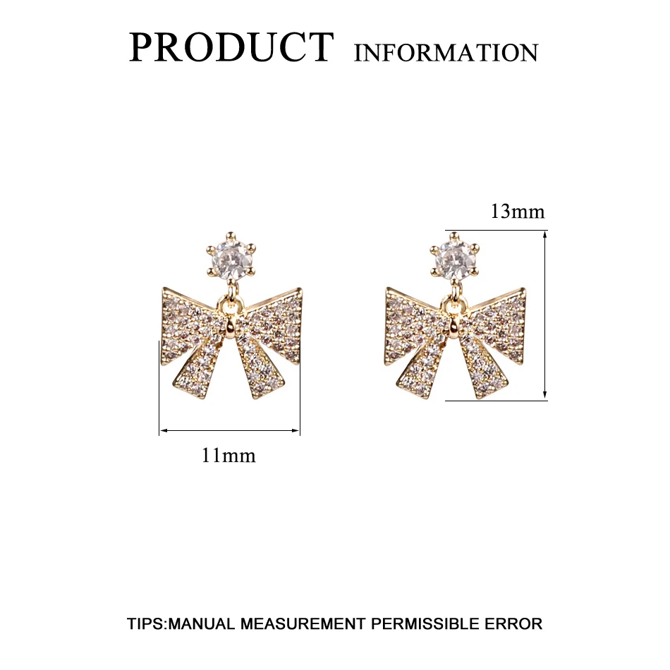 

LADYCHIC Crystal Bowknot S925 Silver Needle Stud Earrings Fashion Gold & Silver Color Earrings for Women Wedding Jewelry LE1409