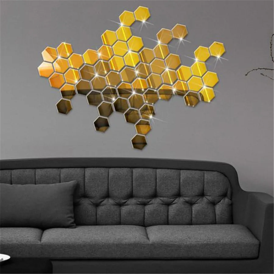 12Pcs 2017 High quality 3D Mirror Hexagon Vinyl Removable Wall Sticker Decal Home Decor Art DIY Dropshipping B35 | Дом и сад
