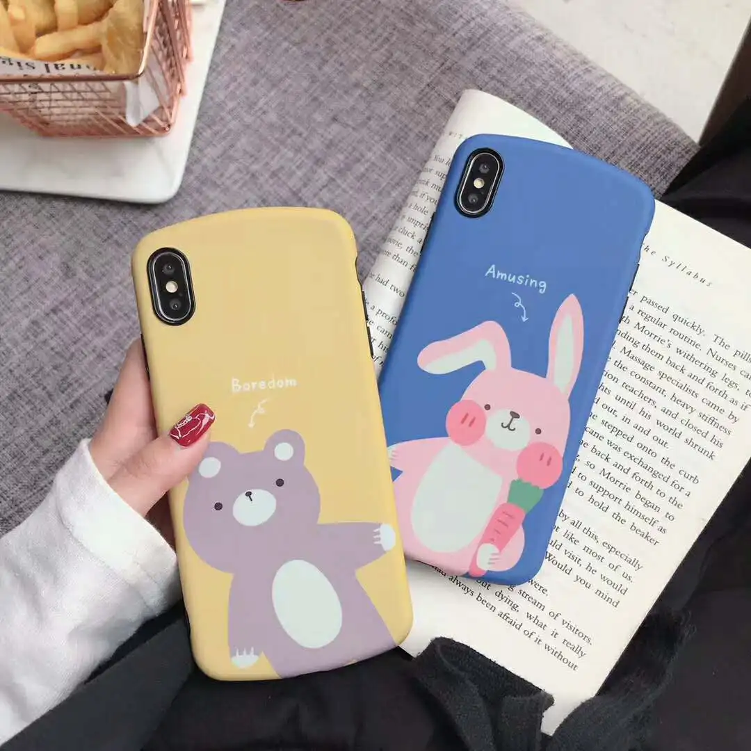 Мультяшный изогнутый дизайн милый розовый кролик коричневый медведь чехол для