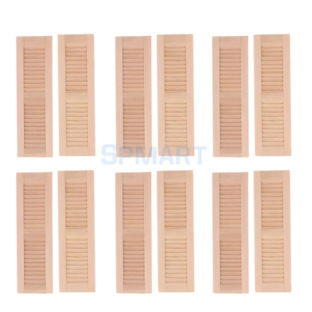 

12 Pieces Unpainted Wood Shutters for 1/12 Dolls House DIY Window Accessory Rooms Items Model Life Scenes Decor