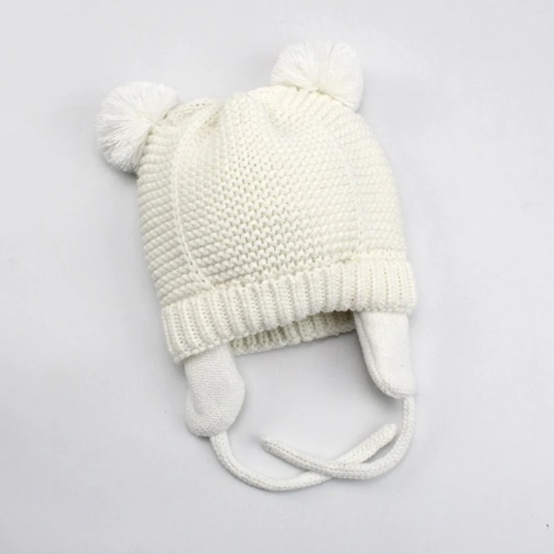 Autumn Winter Baby Hats Warm Soft Cap Thickened Earmuffs Knit Cute Ball Hat For Girls Boys Photography Props | Детская одежда и