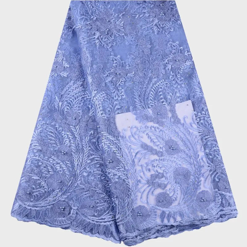 

Новый стиль африканская кружевная ткань, 3D цветок французская кружевная ткань небесно-голубой цвет высокое качество кружева, Нигерия круже...