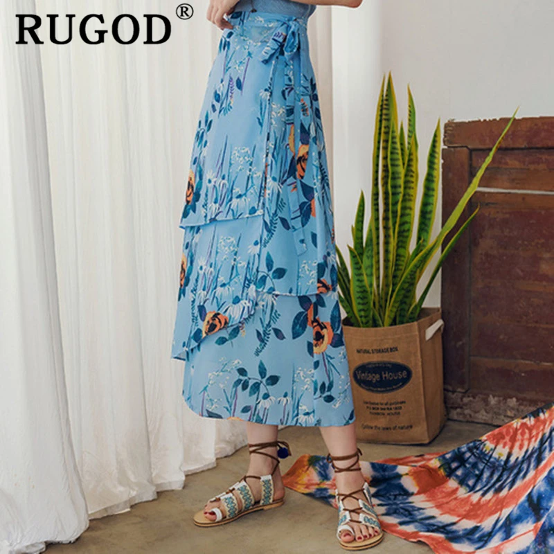 Женская длинная шифоновая юбка RUGOD элегантная на шнуровке с цветочным принтом