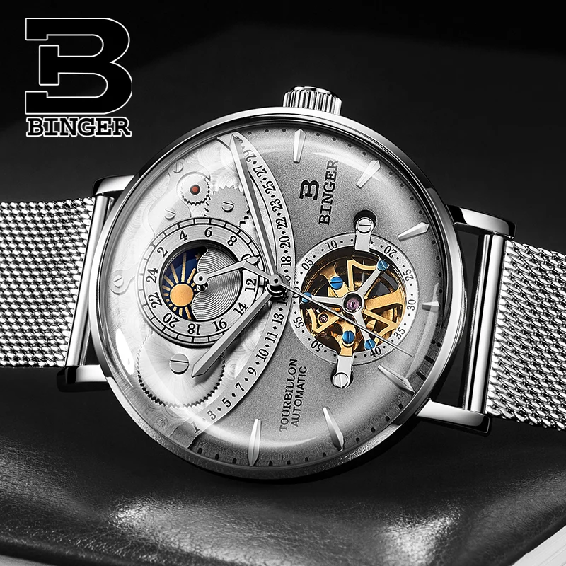 

Модные крутые мужские часы Tourbillon с изогнутым 3D стеклом, с автозапуском, механические часы с полным покрытием из стали, миланские наручные ча...