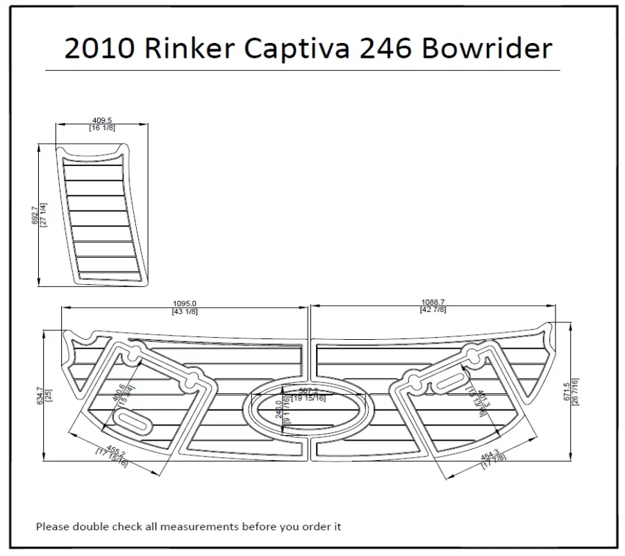 2010 РИНКЕР Captiva 246 Bowrider Плавающая Платформа Pad лодка EVA тик настил 1/" 6 мм