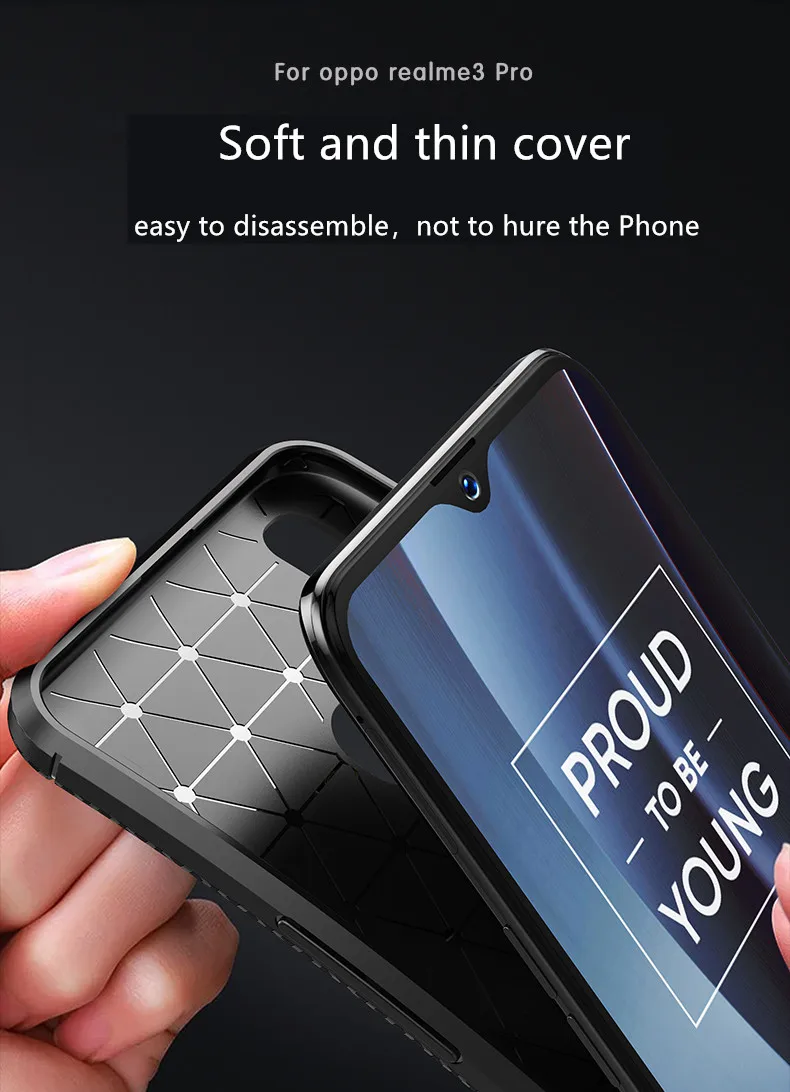 Чехол для OPPO Realme 3 роскошный ударопрочный углеродный высококачественный мягкий