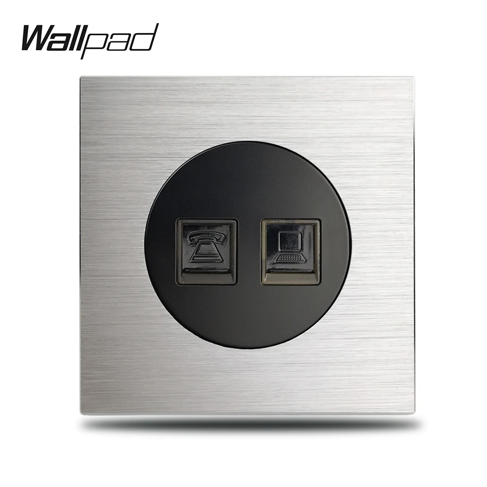 

L6 TEL Telephone RJ11 Internet CAT6 Data Computer RJ45 Socket Wiring Outlet Silver Satin Metal Plate Brushed Aluminum