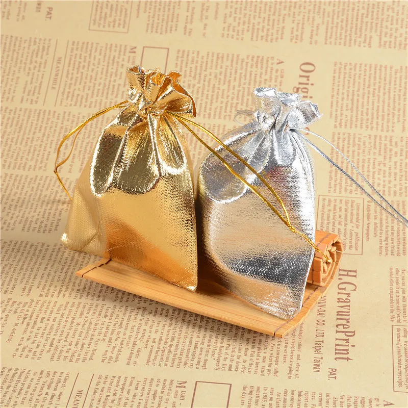 

100pcs Silver Color Gold Color Metallic Foil Organza Pouches Christmas Wedding Party Favour Gifts Candy Bags 5x7cm 7x9cm