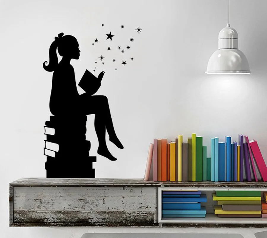 Волшебная Наклейка на стену с изображением девушек книг для чтения виниловые