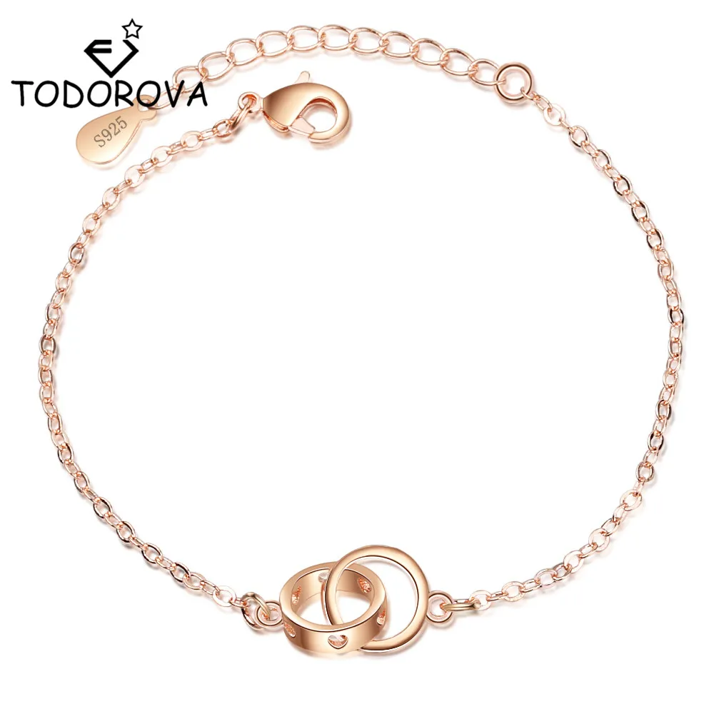 

Тоторова корейская мода вырезанное сердце двойной круг интерлок дружбы браслеты для женщин Подарочный розово-золотой цвет ювелирные издел...