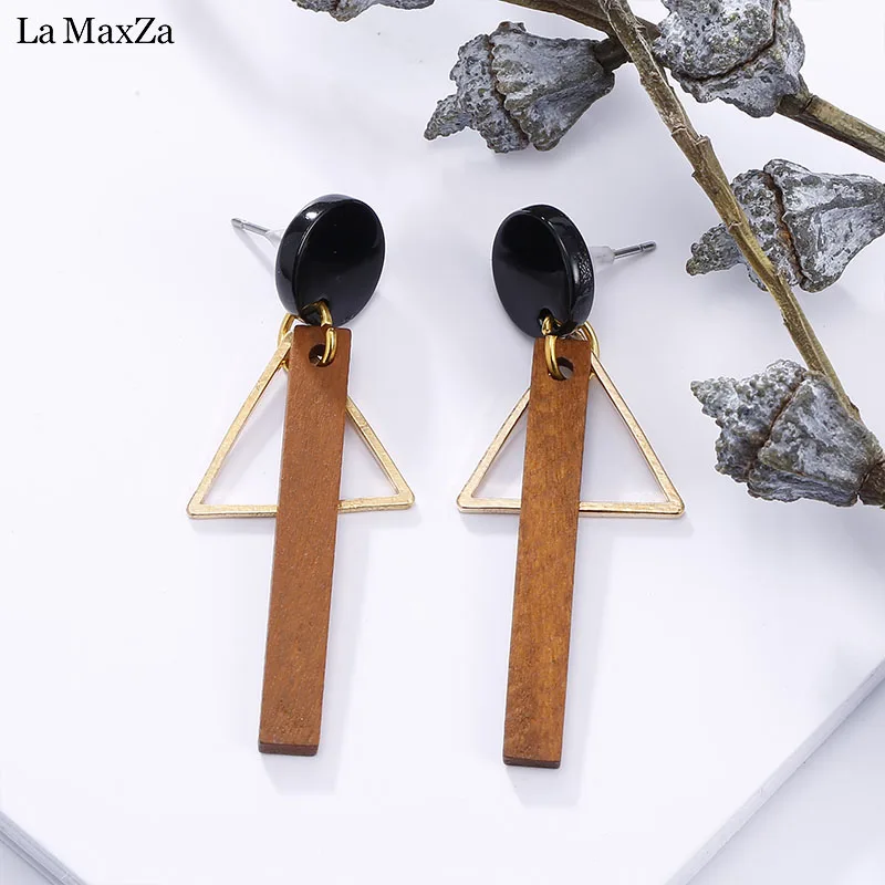 Женские серьги из натурального дерева модные массивные деревянные треугольные