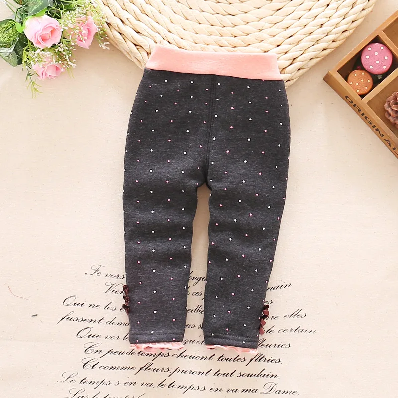 Хлопковые плотные теплые леггинсы в горошек для девочек коллекция 2016 года зимние