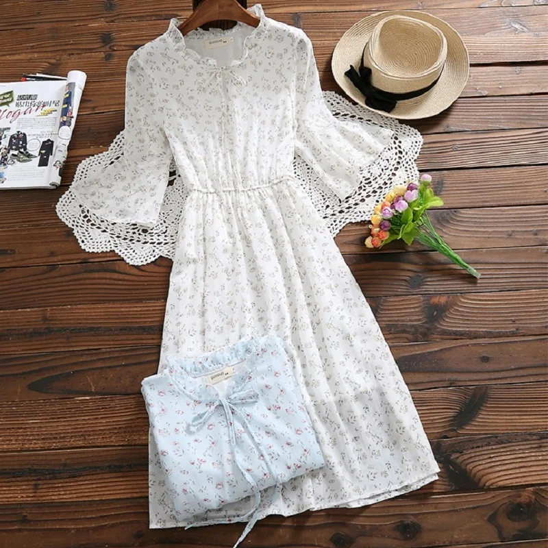 Прерия шик летнее женское белое синее платье с цветочным принтом повседневное