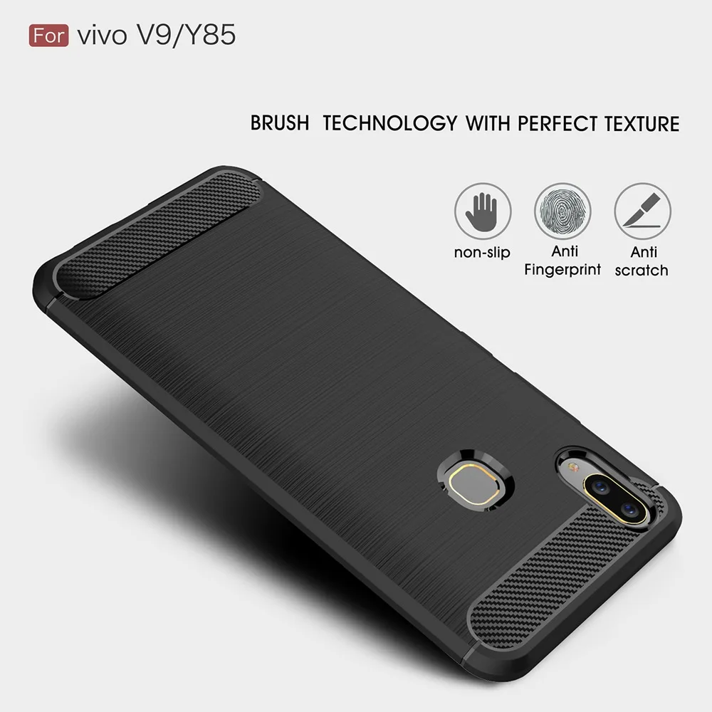 KEYSION Phone Case for BBK VIVO V9 Carbon Fiber Soft TPU Silicone Brushed Anti-Skid Back Cover Y85 |