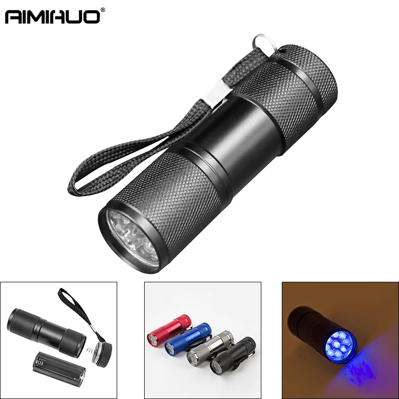 AIMIHUO 9 светодиодный ультрафиолетовым фонариком мини 395nm ультрафиолетовые лампы