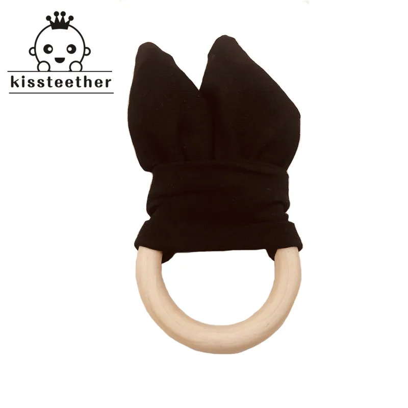 Mordedor con forma de oreja de conejo para beb&eacute;, mordedor de madera Natural de 70mm, de tela circular, entrenamiento de dentici&oacute;n de madera, 12 unidades-3