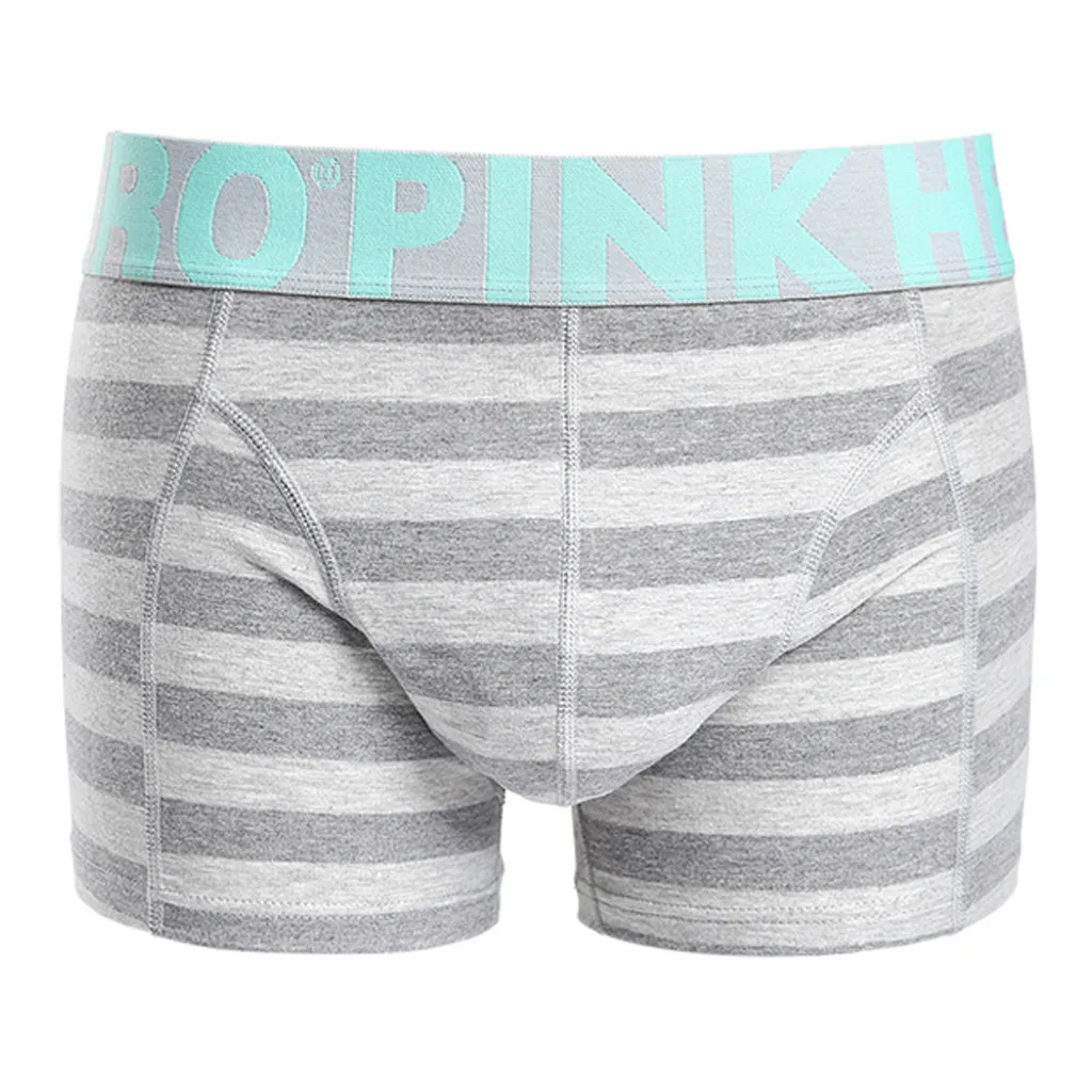 PINK HEROES Underpants Men Sexy Underwear Mens Stripe Underpants Knickers Sexy Briefs Shorts Cotton Underwear DEC21 - Цвет: Gray