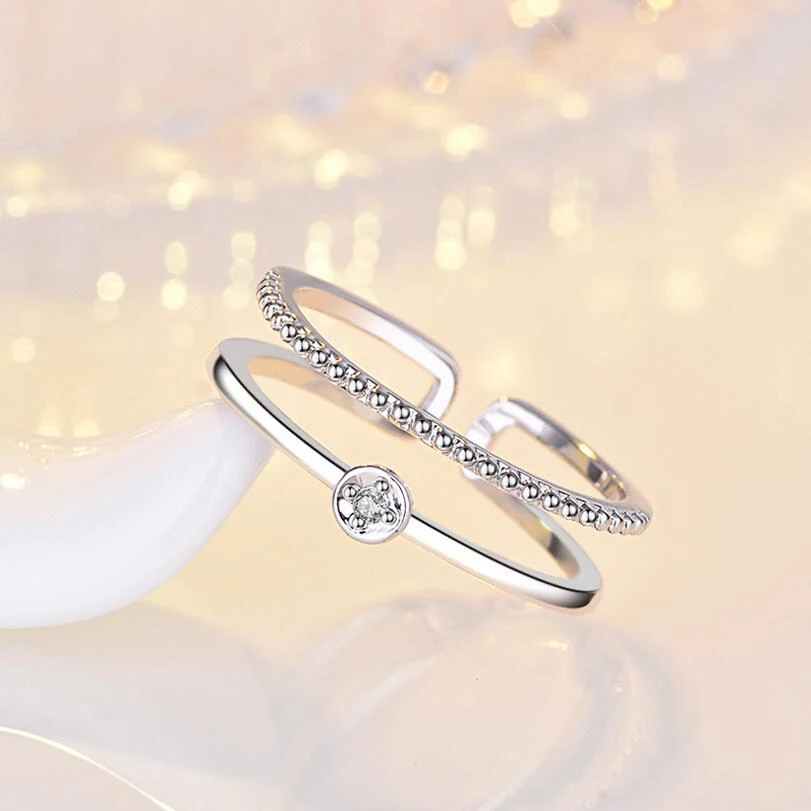 2019 New Rose Gold Double Opening Ring for Women's Crystal Zircon Engagement Rings Fashion Jewelry | Украшения и аксессуары
