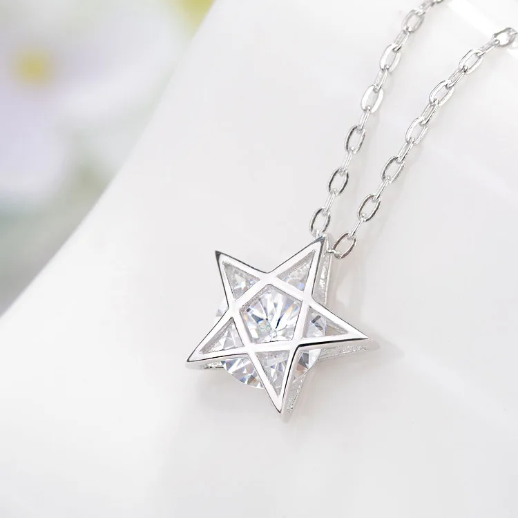 2018 New Simple s925 pure silver inlaid zircon necklace star Crystal double color Lady pendant Ornament | Украшения и аксессуары
