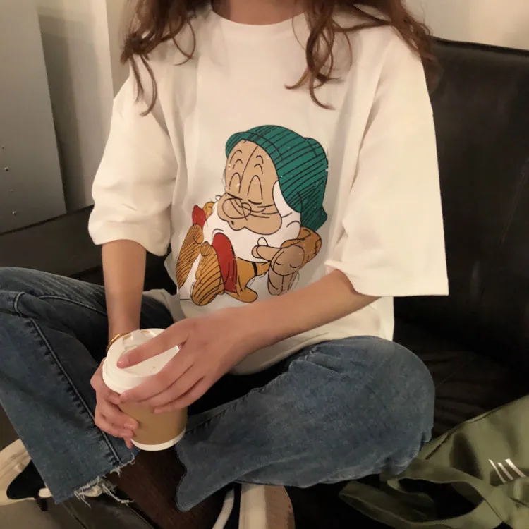 Летние Новые повседневные женские футболки, корейские kawaii Мультяшные Длинные футболки Ulzzang, хип-хоп Уличная одежда, Топы Harajuku, футболка с коротким рукавом