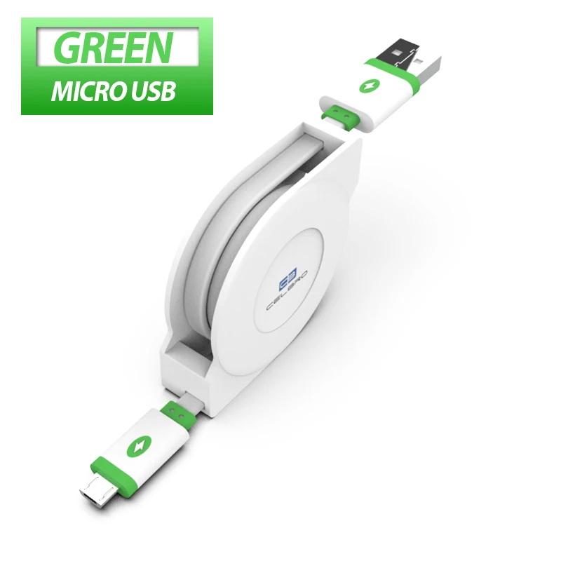 green cable Выдвижной Micro USB кабель 3 м 2 м Micro USB кабель шнур для samsung Galaxy A3 A5 A6 J3 J5 J7 A7 A6 Кабель зарядного устройства - Тип штекера: green cable