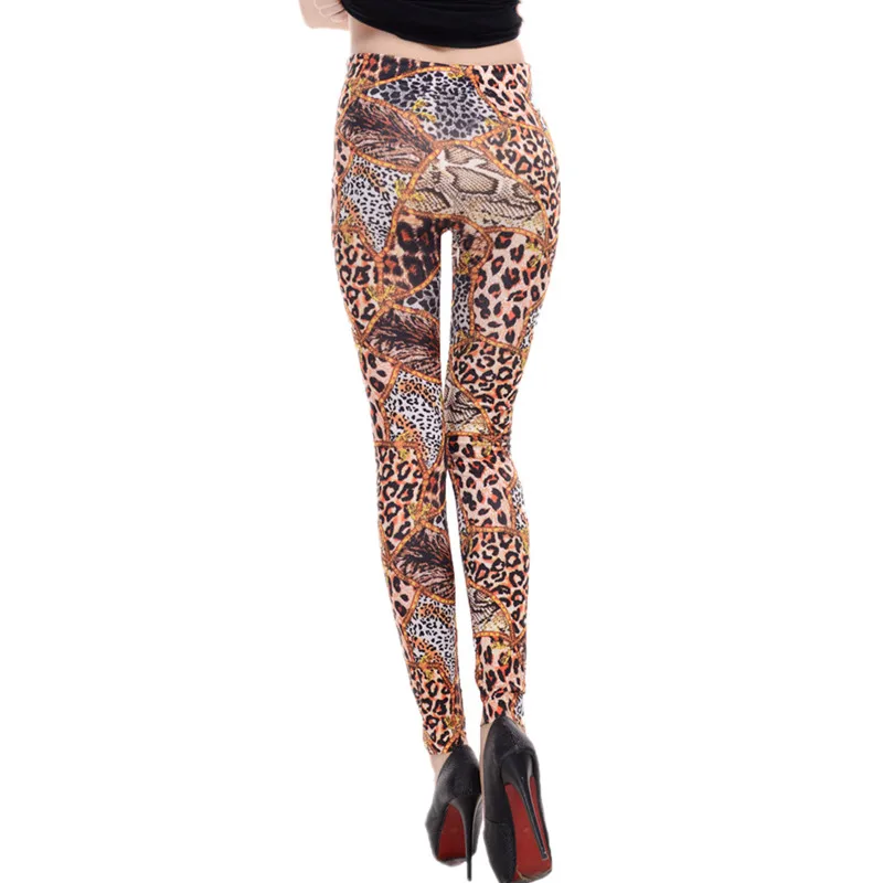 Женская Дикий Сексуальное Браун Leopard Поножи Обрезанные Рок Фанк Тонкий Карандаш