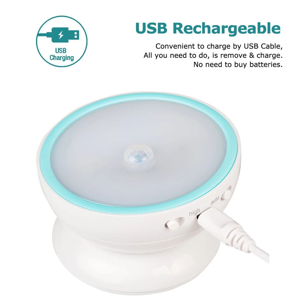 Firecore 360 градусов USB светодиодный ночник перезаряжаемый гибкий вращающийся датчик