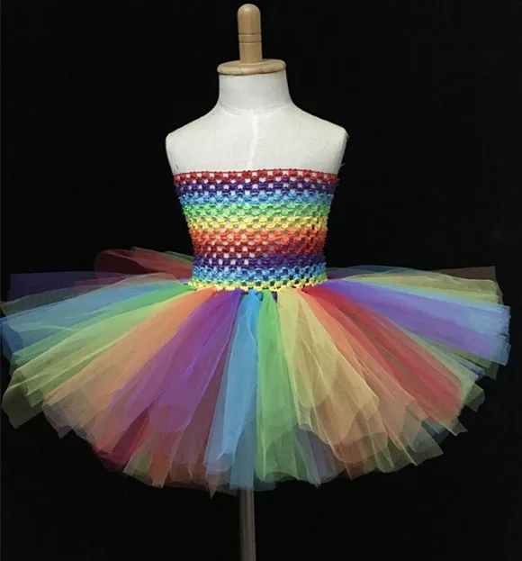 Радужное вязаное платье-пачка для девочек детское Двухслойное Пышное балетное
