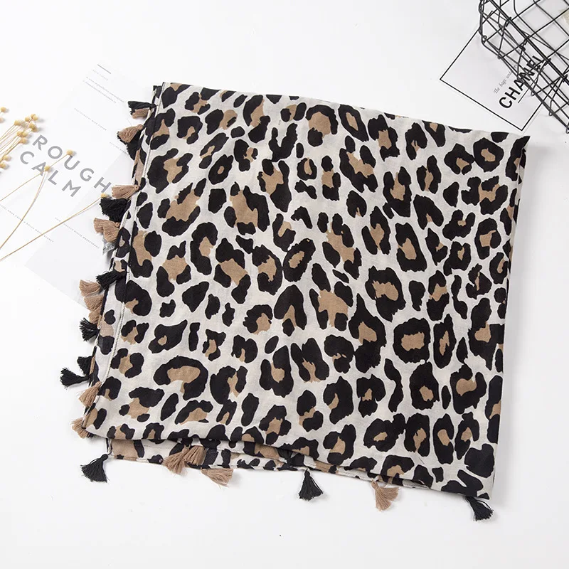 Осень-зима 2021 пикантный вискозный шарф в горошек с леопардовым принтом и