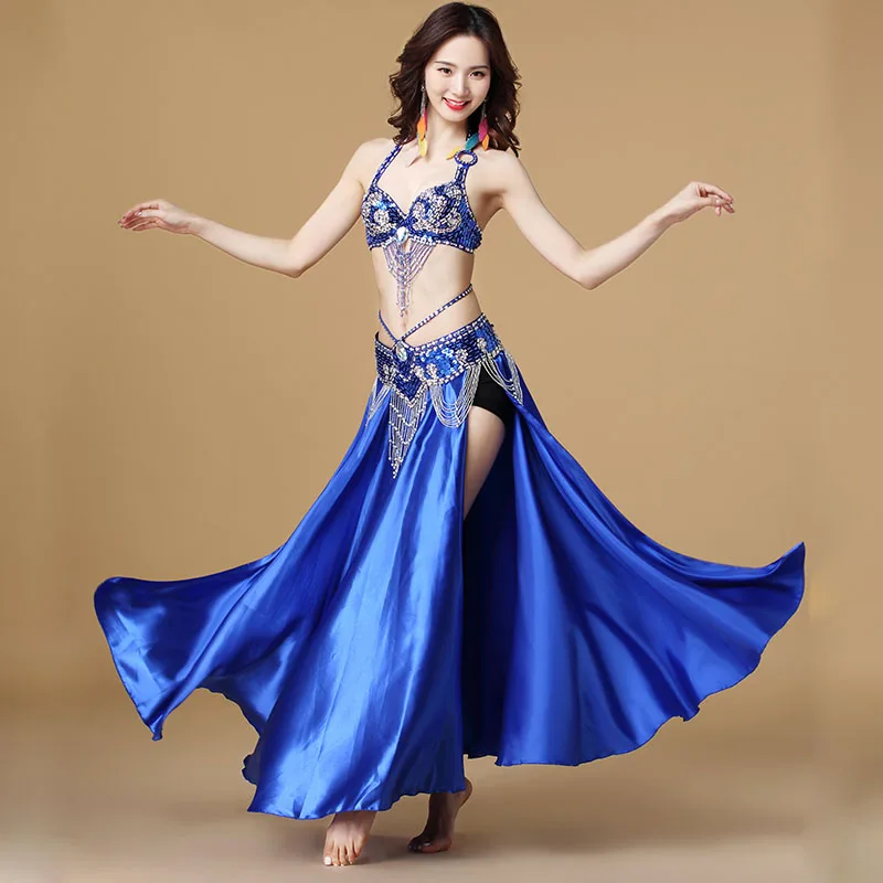 Royal Blue Танец живота костюм индийский танец 3 шт. бюстгальтер и пояс юбка пикантные для танца Женская Одежда для танцев набор костюм для танца живота 8 цветов выбора - Цвет: Royal Blue