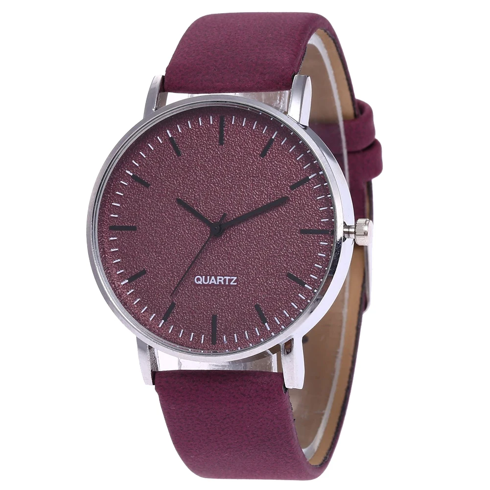 

New Fashion No Numbers Round Dial Faux Leather Band Couple Quartz Wrist Watch Gift