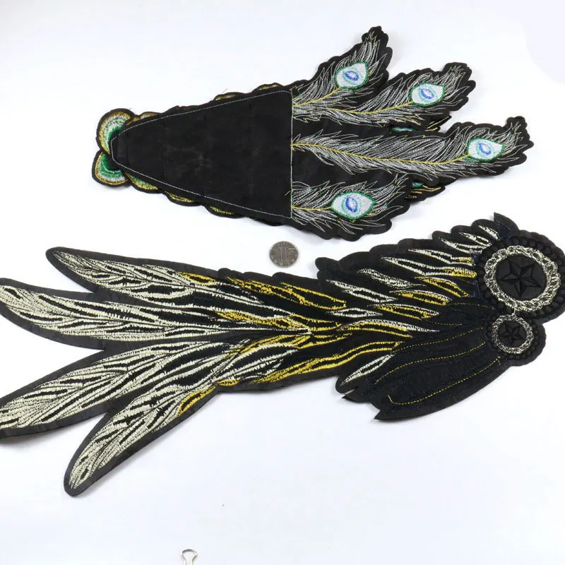 Diy Green Peacock Wings Applique Big Patches Feathers Embroidery Fabric Sew on Brordados Pararopa Decoration Accessories | Дом и сад