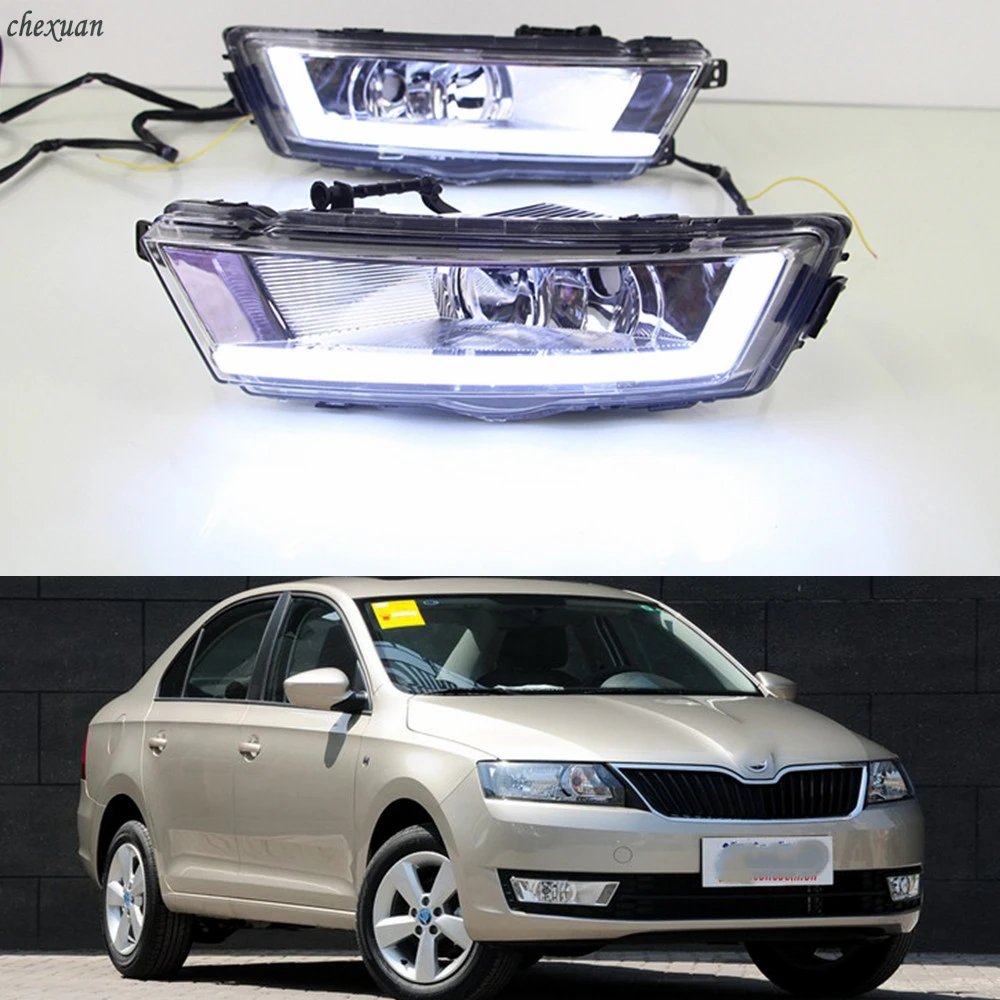CSCSNL 1 компл светодио дный LED DRL габаритные огни дневного света с turnning желтый сигнальные лампы для Skoda Rapid 2013