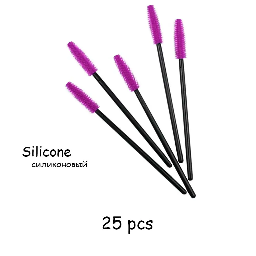 25pcs Purple Тушь для ресниц одноразовые палочки для макияжа Кисти 25/50 шт в наборе, Eyeashe, придания формы бровям, нанесения основы нейлоновые кисти для макияжа с силиконовым наращивания ресниц Инструменты - Handle Color: 25pcs Purple