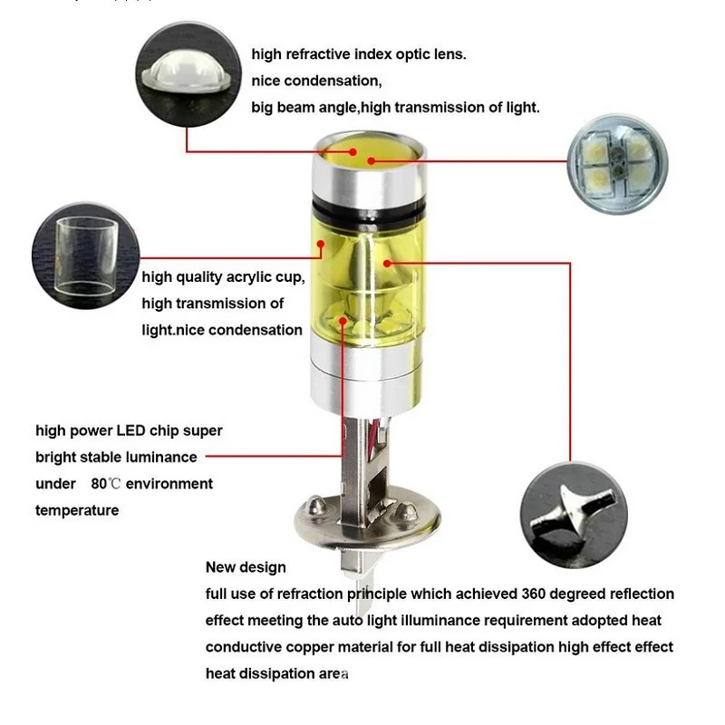 H1 20SMD LED 100W 1000LM White 6000k/Yellow 4300K Driving Light Lamp Car Head Daytime Running Fog Led Bulb Styling | Автомобили и